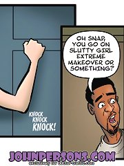 Mad John Person interracial comic sex session with nice slut serving black dude with all her holes